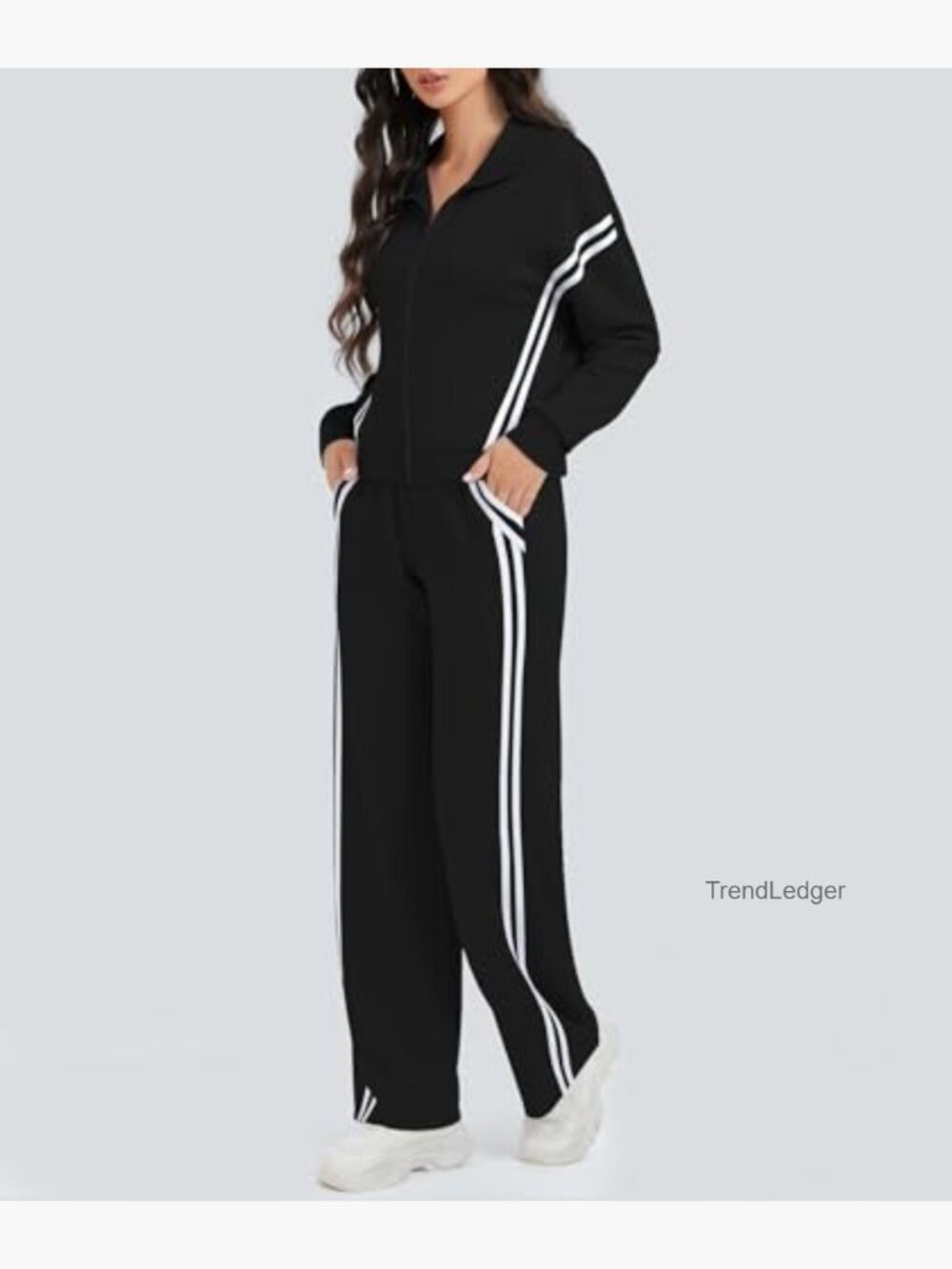 2 Piece Lounge Set Zip Up Sweat Suit Wide Leg Jogging Travel Track Suit - Picture 2 of 7